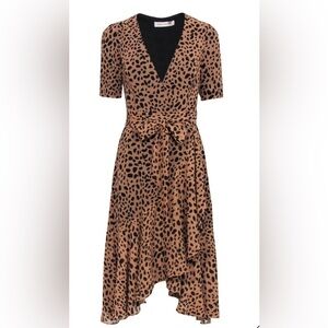 Fame And Partners - Tan & Black Leopard Print Short Sleeve Wrap Dress, Size 0